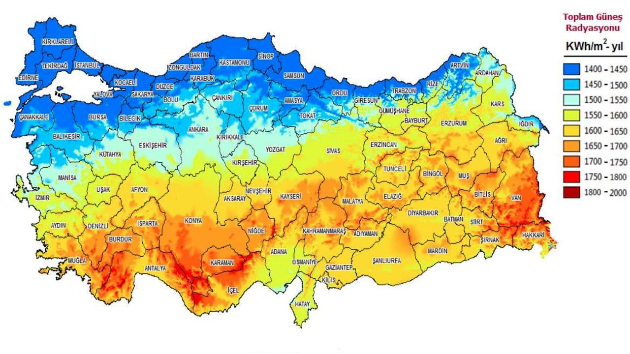 Türkiye Güneş Radyasyonu Haritası